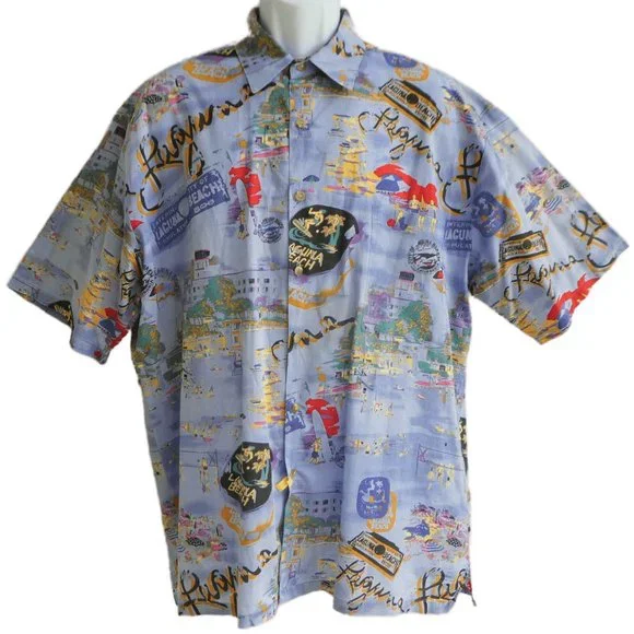 Vintage Kahala Hawaiian Island Aloha Souvenir Shirt Laguna Beach Art Colony L Casual Button Down Shirts